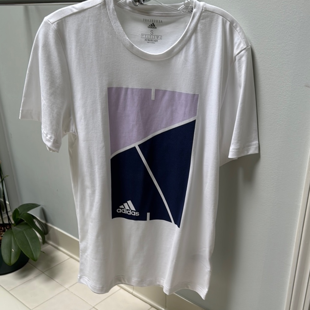 Adidas White and Blue Short Sleeve Tee